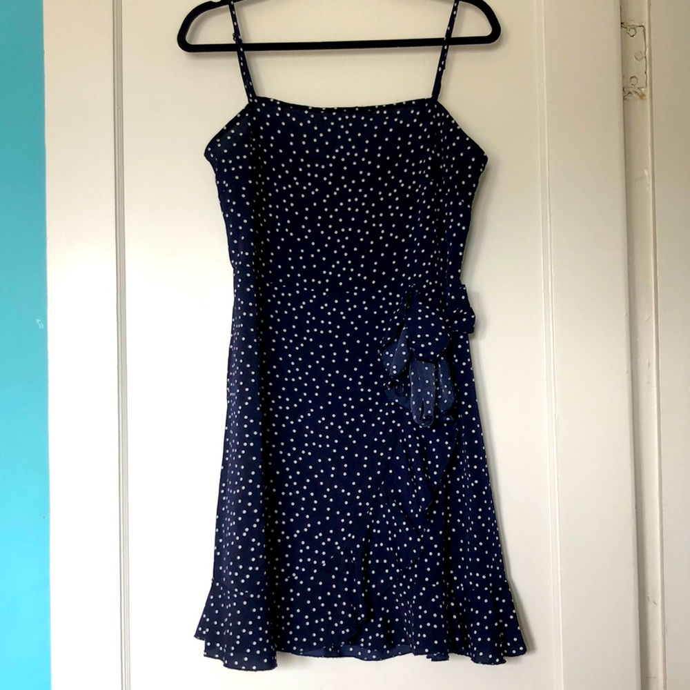 Navy blue polka dotted tank dress